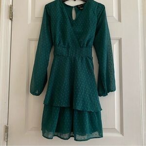 Swiss Dot Green Long Sleeve Dress